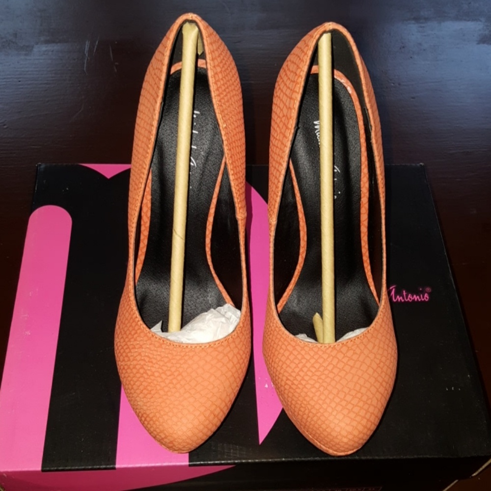 Coral Snakeskin Siletto Platform Heel